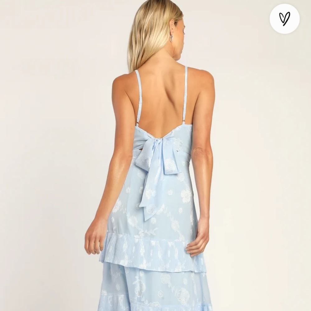 Lulus Beaming Babe Light Blue Floral Print Jacquard Tiered Maxi Dress